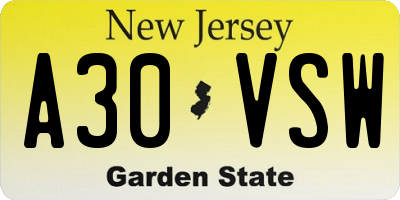 NJ license plate A30VSW