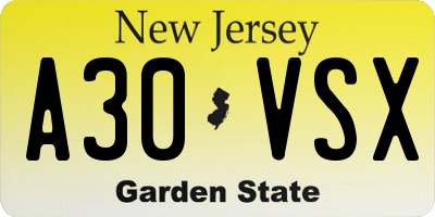 NJ license plate A30VSX