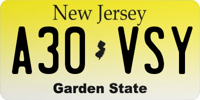 NJ license plate A30VSY