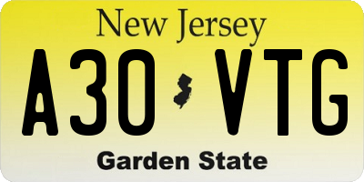 NJ license plate A30VTG