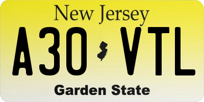 NJ license plate A30VTL