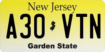 NJ license plate A30VTN