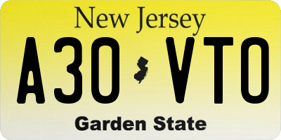 NJ license plate A30VTO
