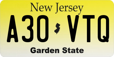 NJ license plate A30VTQ