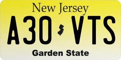 NJ license plate A30VTS