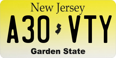 NJ license plate A30VTY