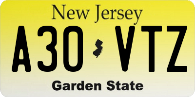 NJ license plate A30VTZ