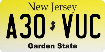 NJ license plate A30VUC