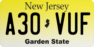 NJ license plate A30VUF