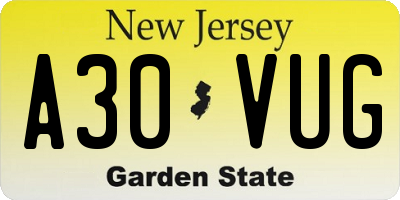NJ license plate A30VUG