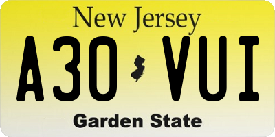 NJ license plate A30VUI