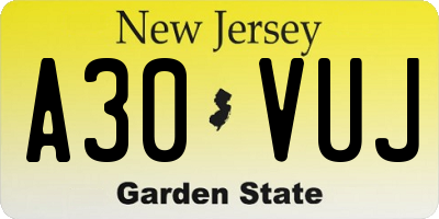 NJ license plate A30VUJ