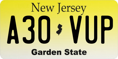 NJ license plate A30VUP