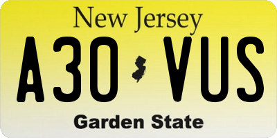 NJ license plate A30VUS
