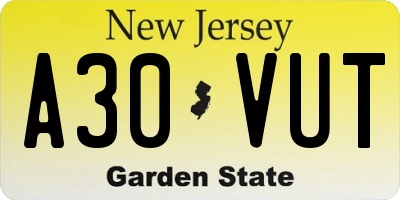 NJ license plate A30VUT