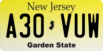 NJ license plate A30VUW