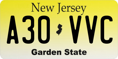 NJ license plate A30VVC