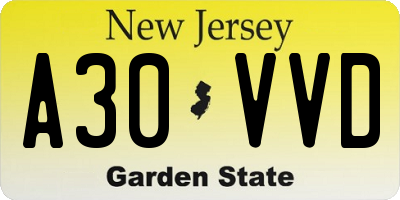 NJ license plate A30VVD