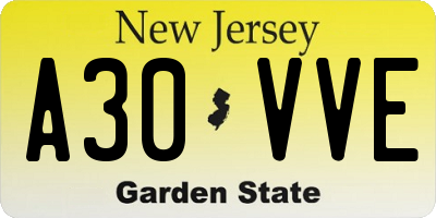 NJ license plate A30VVE