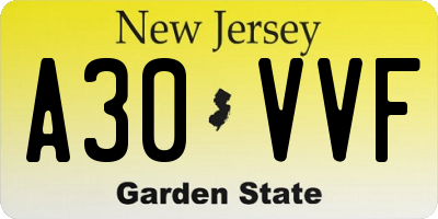 NJ license plate A30VVF