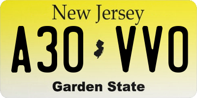 NJ license plate A30VVO