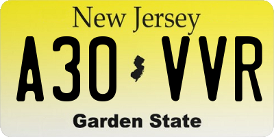 NJ license plate A30VVR