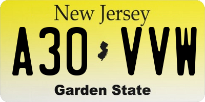 NJ license plate A30VVW