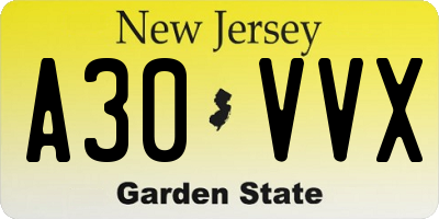 NJ license plate A30VVX