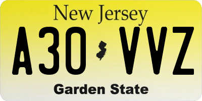 NJ license plate A30VVZ