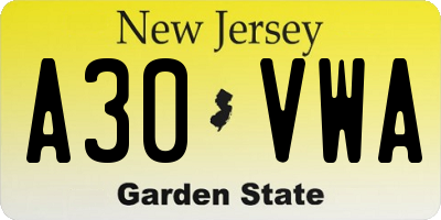 NJ license plate A30VWA