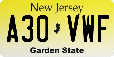 NJ license plate A30VWF