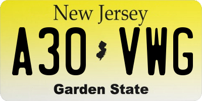 NJ license plate A30VWG