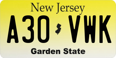NJ license plate A30VWK