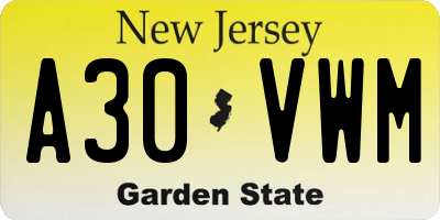 NJ license plate A30VWM
