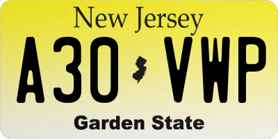 NJ license plate A30VWP