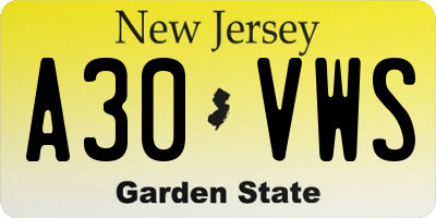 NJ license plate A30VWS