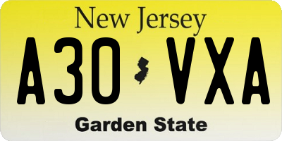 NJ license plate A30VXA