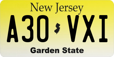 NJ license plate A30VXI