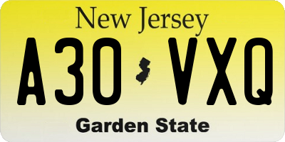 NJ license plate A30VXQ