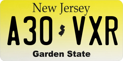 NJ license plate A30VXR