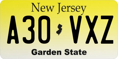 NJ license plate A30VXZ