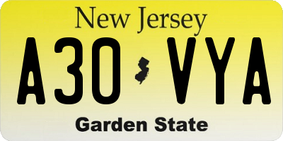NJ license plate A30VYA