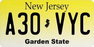NJ license plate A30VYC