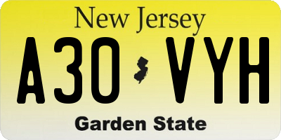 NJ license plate A30VYH