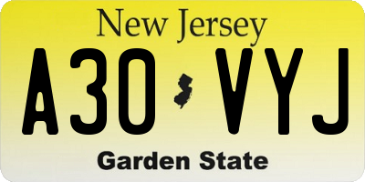 NJ license plate A30VYJ