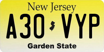 NJ license plate A30VYP
