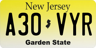 NJ license plate A30VYR
