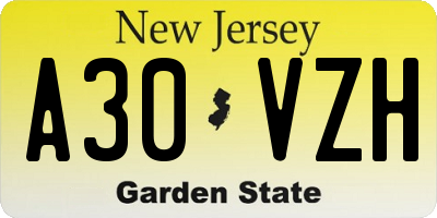 NJ license plate A30VZH