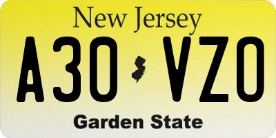 NJ license plate A30VZO