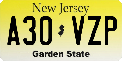 NJ license plate A30VZP
